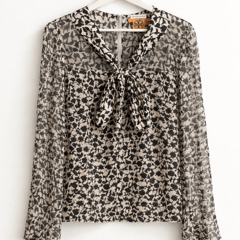 Tory Burch Black and Cream Patterned Blouse